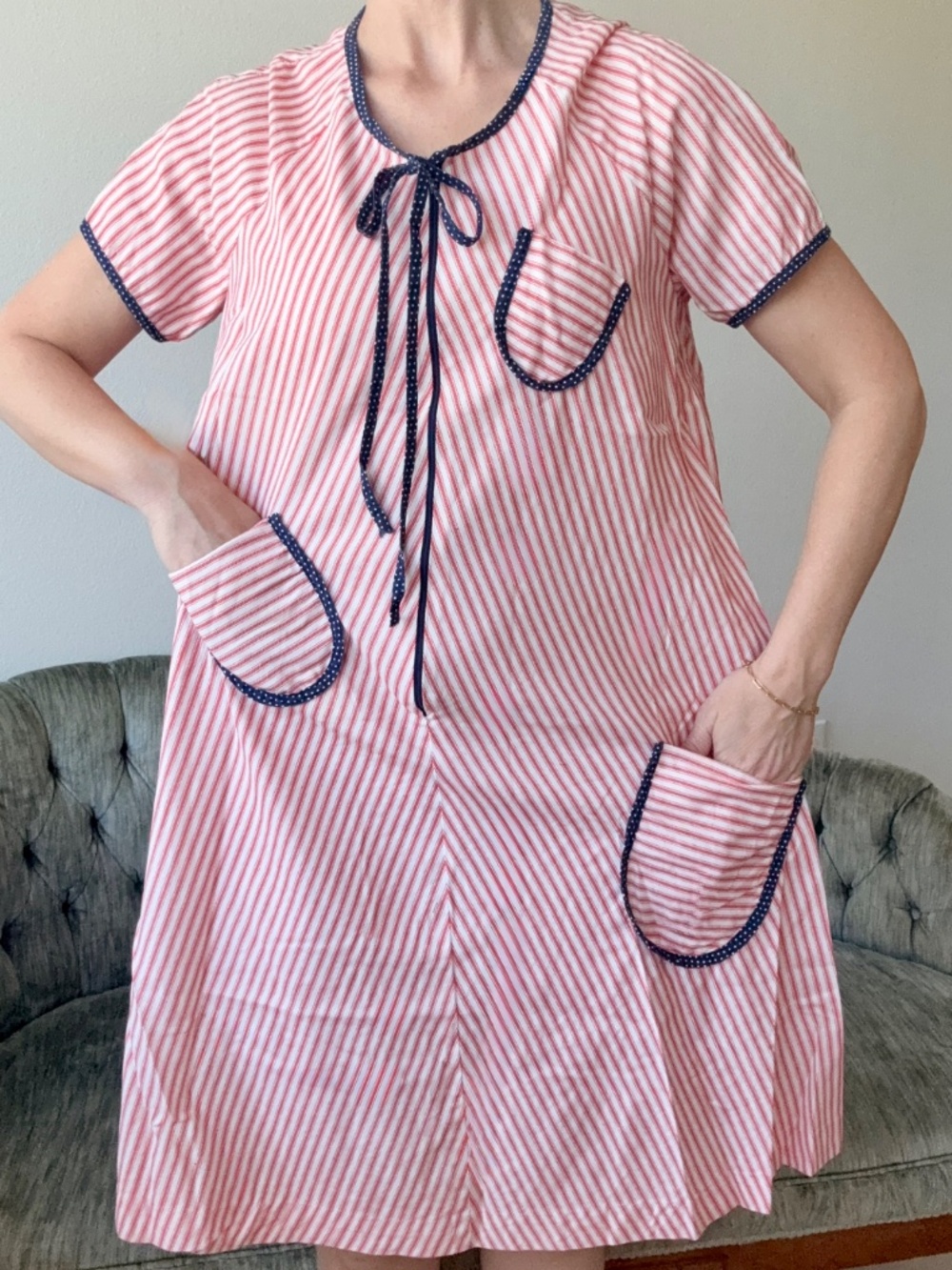 Vintage 1970s Montgomery Ward Striped House Dress Large
